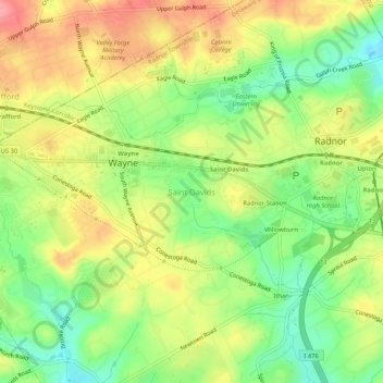 Saint Davids topographic map, elevation, terrain