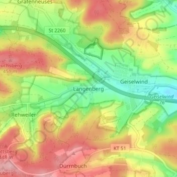 Langenberg topographic map, elevation, terrain