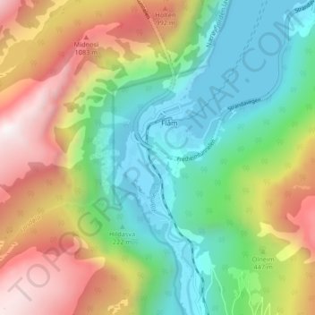 Flåm topographic map, elevation, terrain