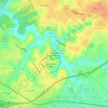 Louisville-Jefferson County (Balance) topographic map, elevation, terrain