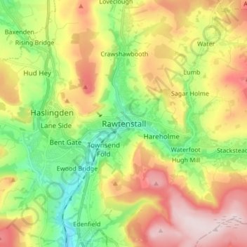 Rawtenstall topographic map, elevation, terrain