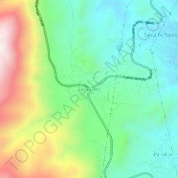 Zacapalco topographic map, elevation, terrain