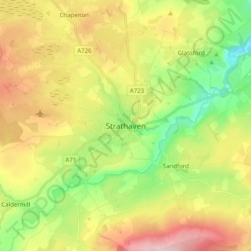 Strathaven topographic map, elevation, terrain