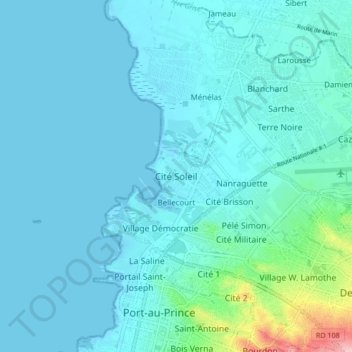 Cité Soleil topographic map, elevation, terrain