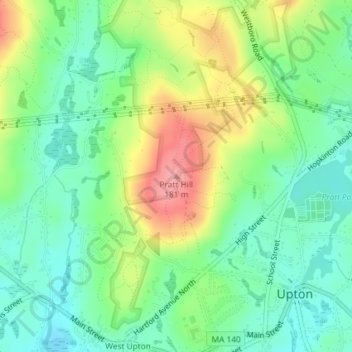 Pratt Hill topographic map, elevation, terrain