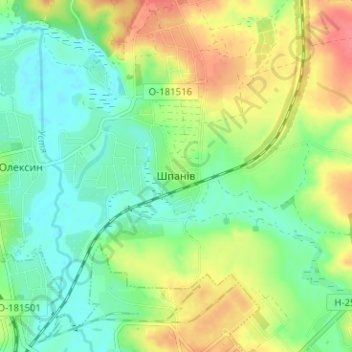 Shpaniv topographic map, elevation, terrain