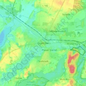Güstrow topographic map, elevation, terrain