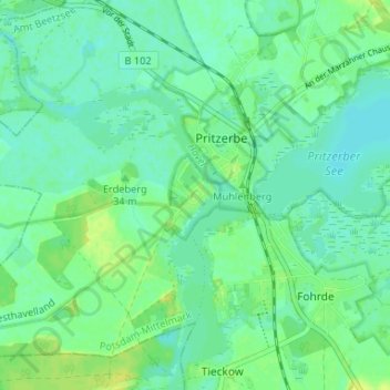 Kützkow topographic map, elevation, terrain