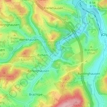 Eichenermühle topographic map, elevation, terrain