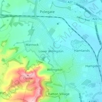 Lower Willingdon topographic map, elevation, terrain
