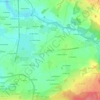 Le Coudrai topographic map, elevation, terrain