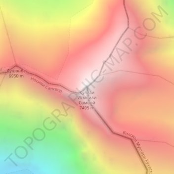 Ismoil Somoni topographic map, elevation, terrain