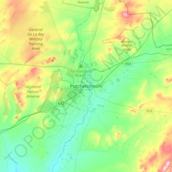 Potchefstroom topographic map, elevation, terrain