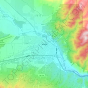 Salida topographic map, elevation, terrain