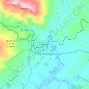 Botrivier topographic map, elevation, terrain