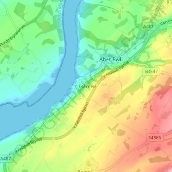 Y Felinheli topographic map, elevation, terrain