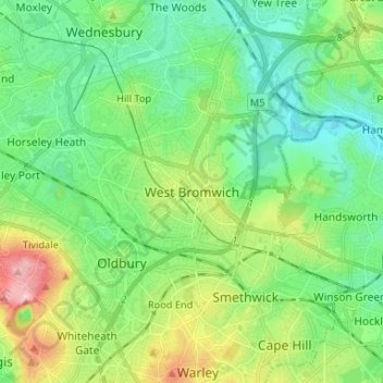 West Bromwich topographic map, elevation, terrain