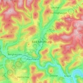 Bad Berleburg topographic map, elevation, terrain