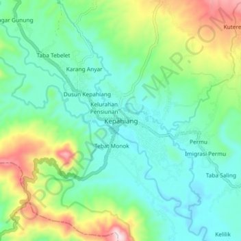 Kepahiang topographic map, elevation, terrain