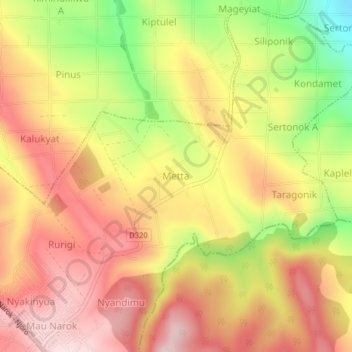 Metta topographic map, elevation, terrain