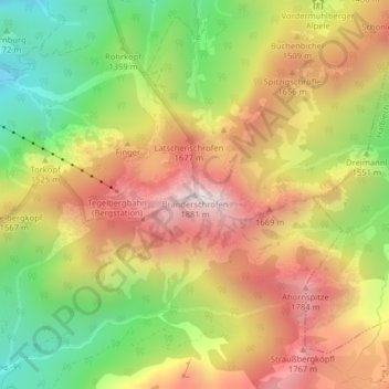 Branderschrofen topographic map, elevation, terrain