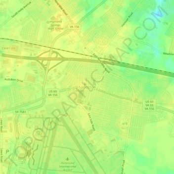 Sandston topographic map, elevation, terrain
