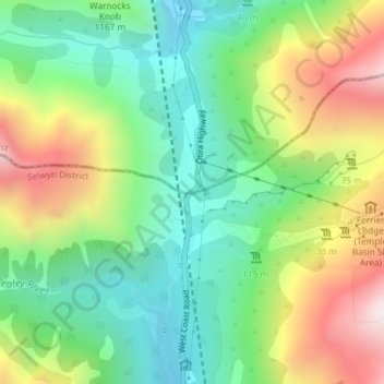 Arthur's Pass topographic map, elevation, terrain