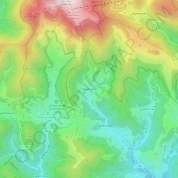 Oberböllen topographic map, elevation, terrain