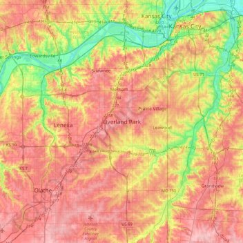 Overland Park topographic map, elevation, terrain