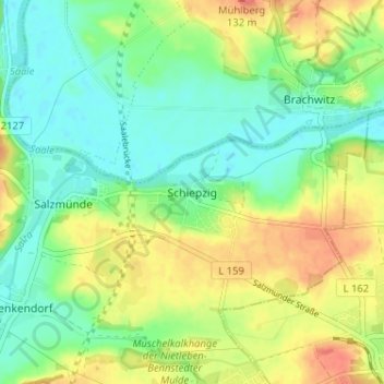 Schiepzig topographic map, elevation, terrain
