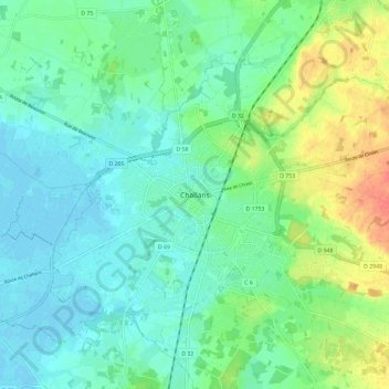 Challans topographic map, elevation, terrain