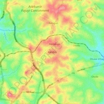 Akobo topographic map, elevation, terrain
