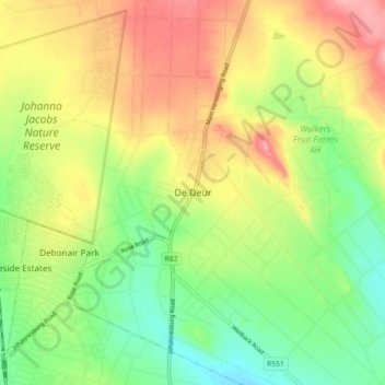 De Deur topographic map, elevation, terrain