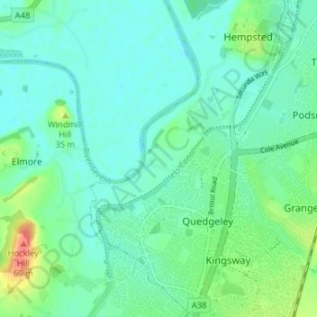 Lower Rea topographic map, elevation, terrain