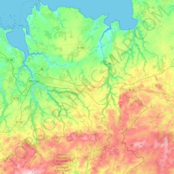 Plouigneau topographic map, elevation, terrain