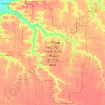 Jim Edgar Panther Creek State Fish and Wildlife Area topographic map, elevation, terrain