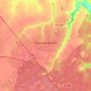 Грибановский topographic map, elevation, terrain