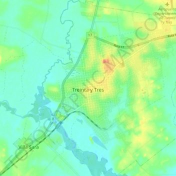 Treinta y Tres topographic map, elevation, terrain