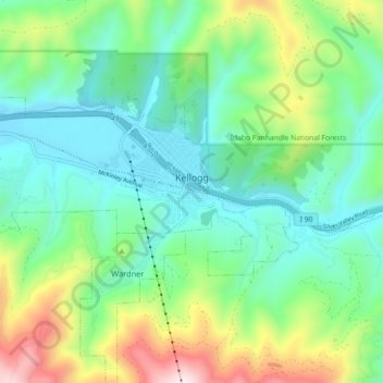 Kellogg topographic map, elevation, terrain