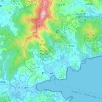 Porto Azzurro topographic map, elevation, terrain