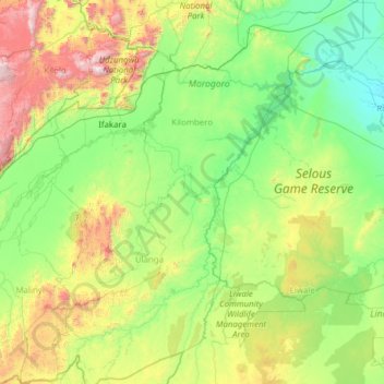 Kilombero topographic map, elevation, terrain
