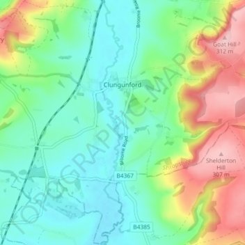 Clungunford topographic map, elevation, terrain