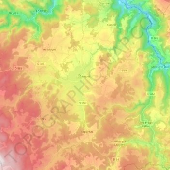 Saugues topographic map, elevation, terrain