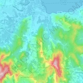 Gassin topographic map, elevation, terrain