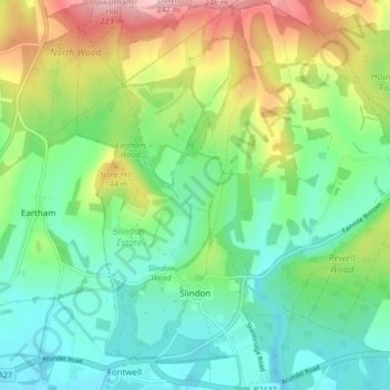 Slindon topographic map, elevation, terrain