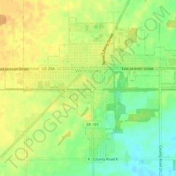 West Unity topographic map, elevation, terrain