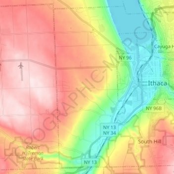 Town of Ithaca topographic map, elevation, terrain