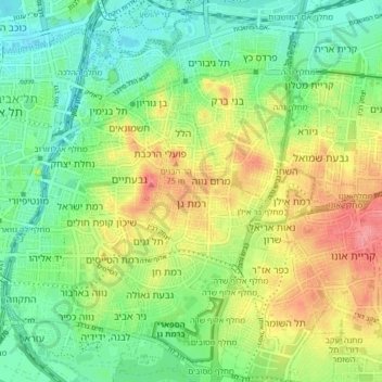 Ramat Gan topographic map, elevation, terrain