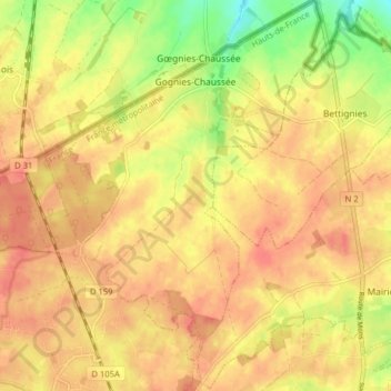 Gognies-Chaussée topographic map, elevation, terrain