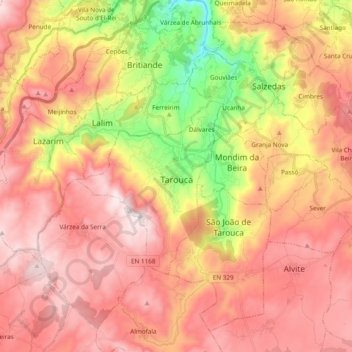 Tarouca topographic map, elevation, terrain